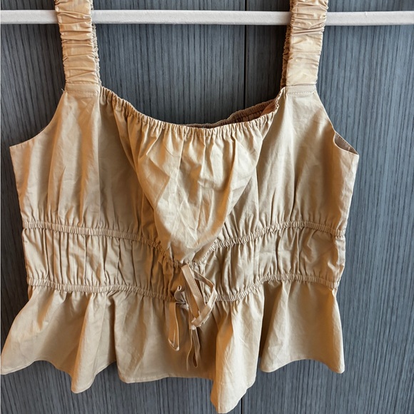 Tan Ruched Crop Top - Picture 2 of 3